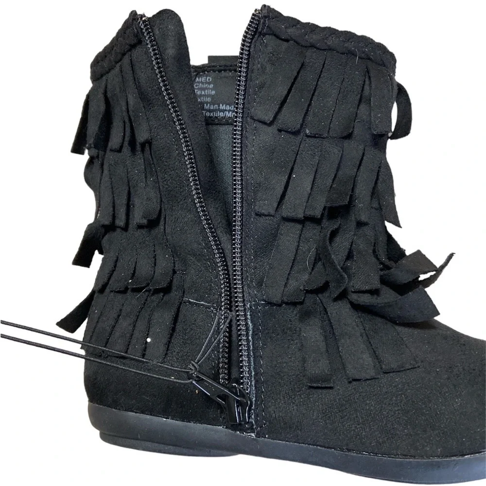 Jumping Beans Black Easy Zip Fringe Moccasin Bootie Shoe NWT Size 11 Toddler